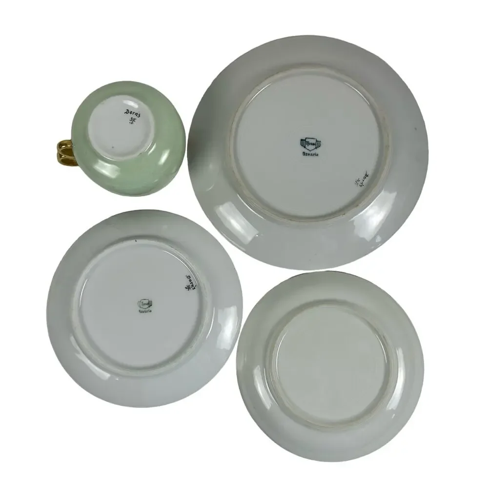 Art Nouveau Thomas Bavaria 4 Piece Luncheon Set Light Apple Green & Butterfly